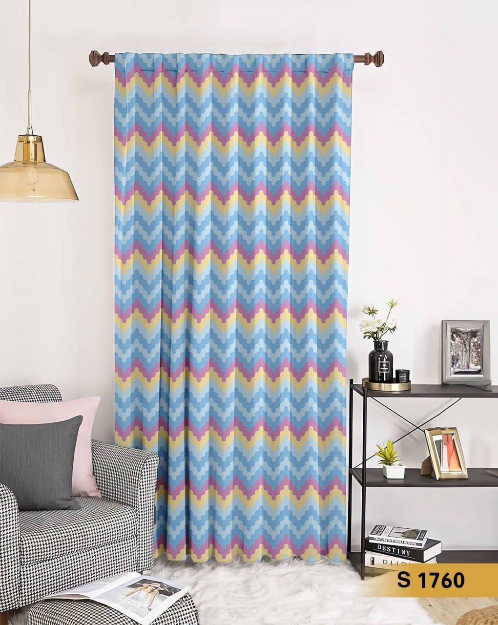 ستارة قطيفة طباعة 3D بتصميم هندسي عصري ملون – S 1760